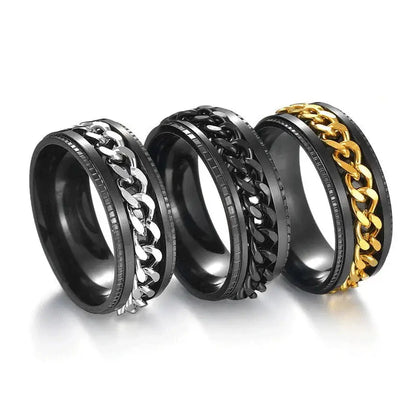 Titanium Steel Rotatable Chain Rings Men Women Stress Ring For Anxiety Couple Jewelry 8mm Corkscrew Rings Multifunctional Gift - Lifestyle Travel Trading