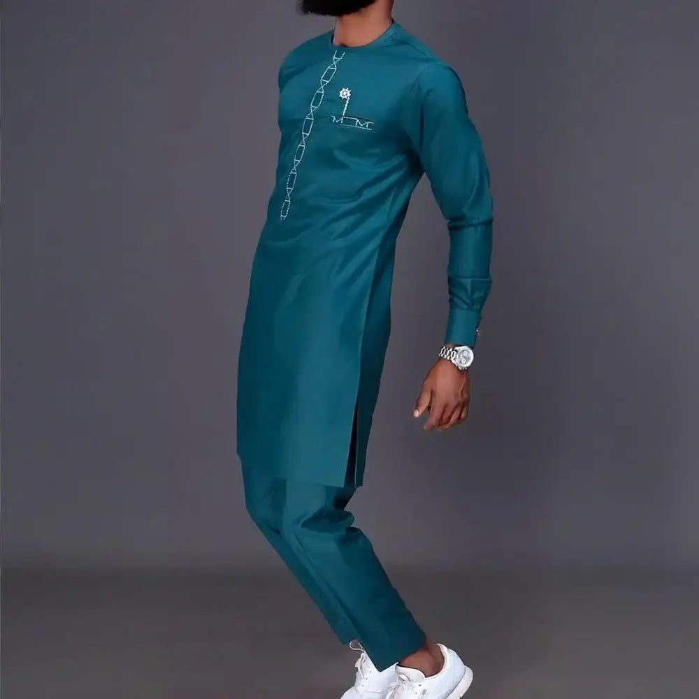 Summer African Men’s Traditional Elegant Suits Outfit Dashiki 2Pcs Shirt & Pants Full Set Designer Clothes Abaya Brand