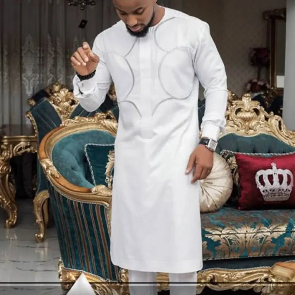 Summer African Men’s Traditional Elegant Suits Outfit Dashiki 2Pcs Shirt & Pants Full Set Designer Clothes Abaya Brand