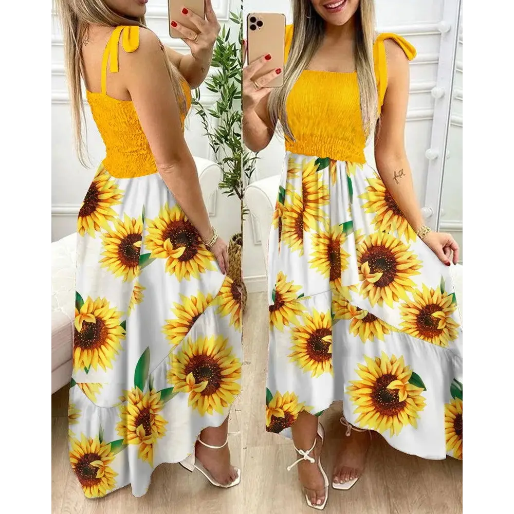 Summer Women's 2022 new irregular strapless halter sleeveless long dress Sling Patchwork Print Irregular Tube Top Dress - Lifestyle Travel Trading