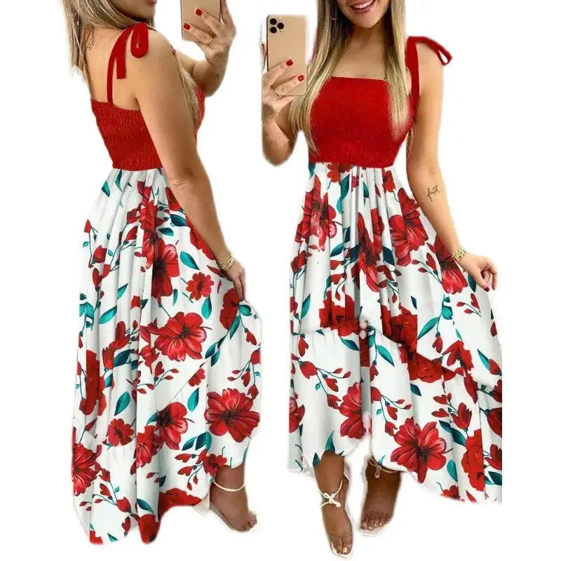 Summer Women's 2022 new irregular strapless halter sleeveless long dress Sling Patchwork Print Irregular Tube Top Dress - Lifestyle Travel Trading