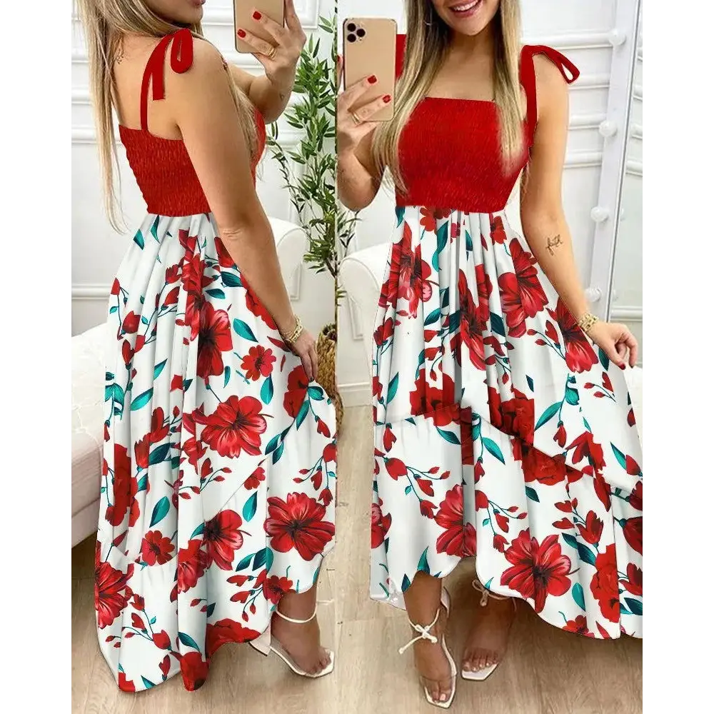 Summer Women's 2022 new irregular strapless halter sleeveless long dress Sling Patchwork Print Irregular Tube Top Dress - Lifestyle Travel Trading