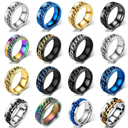 Titanium Steel Rotatable Chain Rings Men Women Stress Ring For Anxiety Couple Jewelry 8mm Corkscrew Rings Multifunctional Gift - Lifestyle Travel Trading