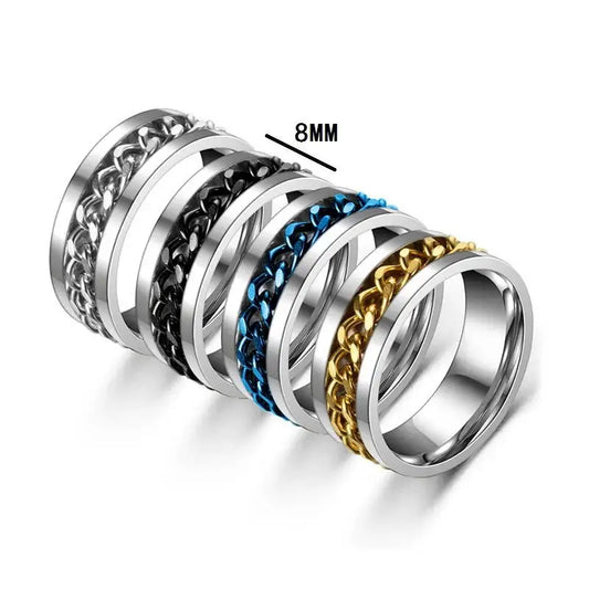 Titanium Steel Rotatable Chain Rings Men Women Stress Ring For Anxiety Couple Jewelry 8mm Corkscrew Rings Multifunctional Gift - Lifestyle Travel Trading