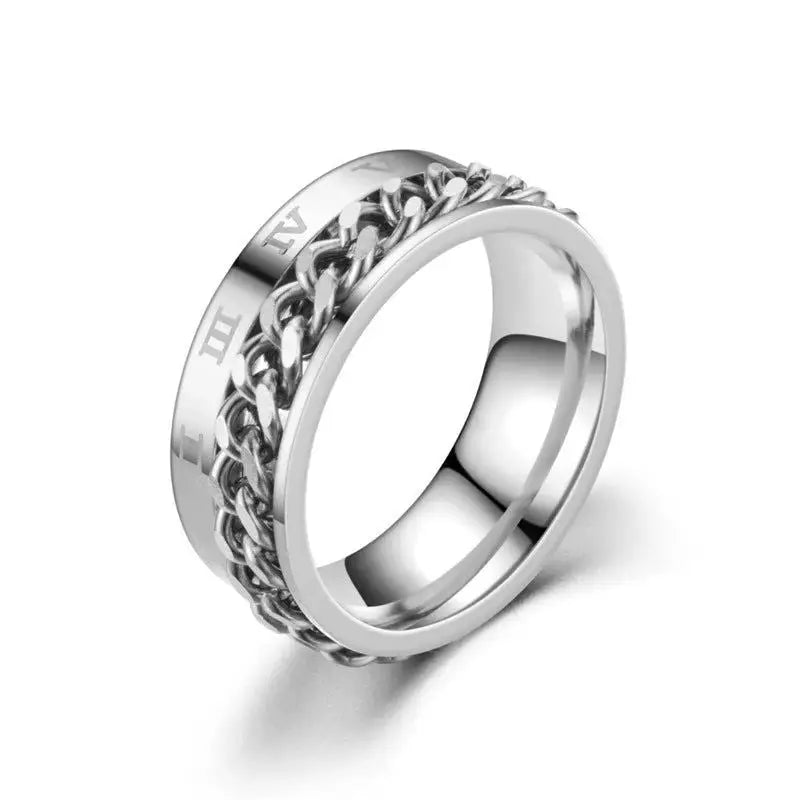 Titanium Steel Rotatable Chain Rings Men Women Stress Ring For Anxiety Couple Jewelry 8mm Corkscrew Rings Multifunctional Gift - Lifestyle Travel Trading