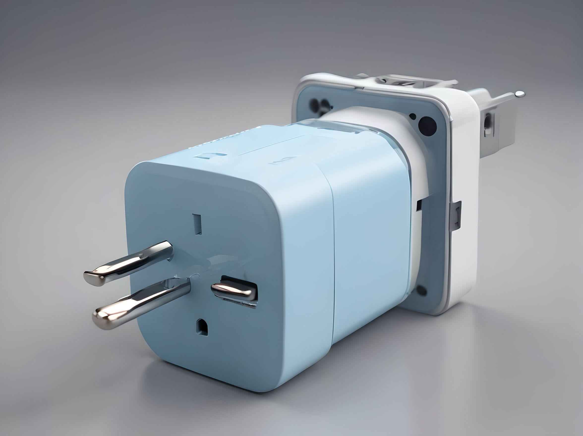 Universal travel adapter plug in blue and white from the Travel Accessories Bundle - Save Big | Multiple Options, ideal for international travel use.