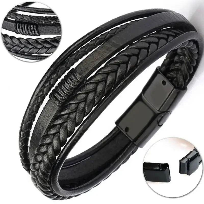 Delysia King Trendy Leather Braided Bracelet Alloy Magnetic Clasp Bracelets for Men - Lifestyle Travel Trading