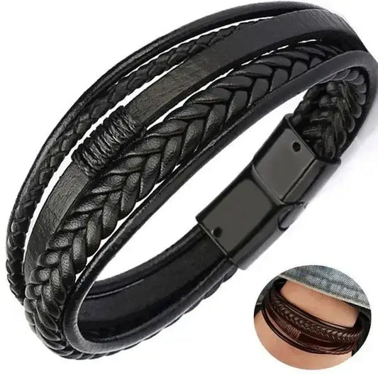 Delysia King Trendy Leather Braided Bracelet Alloy Magnetic Clasp Bracelets for Men - Lifestyle Travel Trading