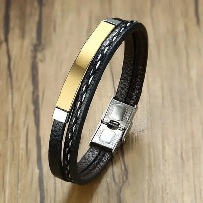 Delysia King 2021 Trendy Men Leatherwear Weave Bracelet Leisure Color Contrast Stainless Steel Bangle - Lifestyle Travel Trading