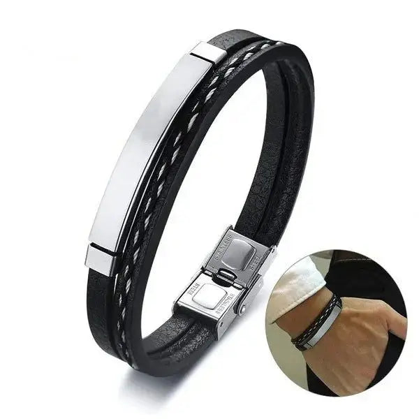 Delysia King 2021 Trendy Men Leatherwear Weave Bracelet Leisure Color Contrast Stainless Steel Bangle - Lifestyle Travel Trading