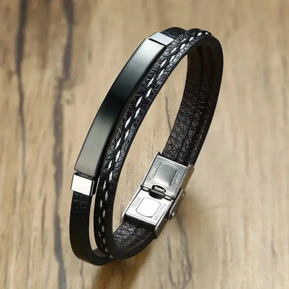 Delysia King 2021 Trendy Men Leatherwear Weave Bracelet Leisure Color Contrast Stainless Steel Bangle - Lifestyle Travel Trading