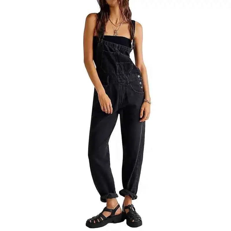 Women's Dungarees | Loose Vintage Wide-Leg Jumpsuit Pockets - Lifestyle Travel Trading