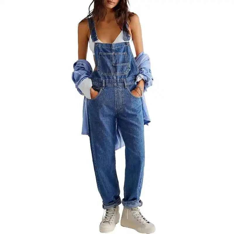 Women's Dungarees | Loose Vintage Wide-Leg Jumpsuit Pockets - Lifestyle Travel Trading