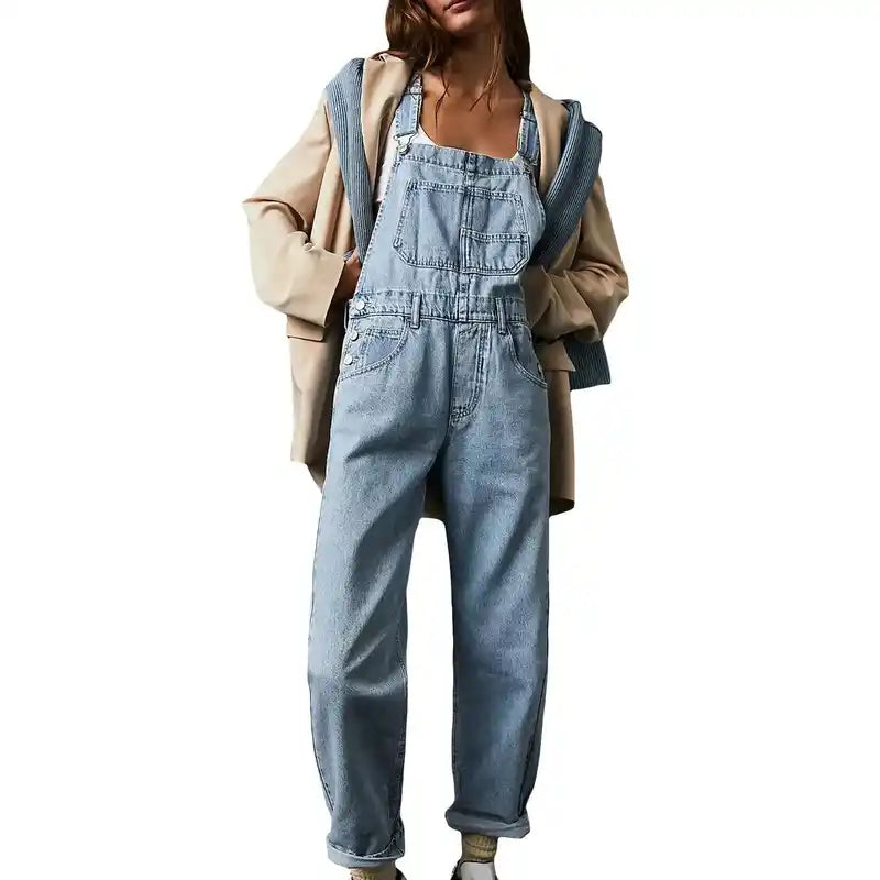Women Dungarees | Loose Vintage Wide-Leg Jumpsuit with Pockets Dropified