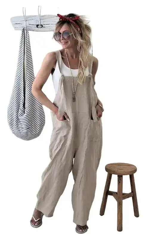 Women Harem Dungarees | Loose Cotton‑Linen Bib Jumpsuit S‑XL Dropified