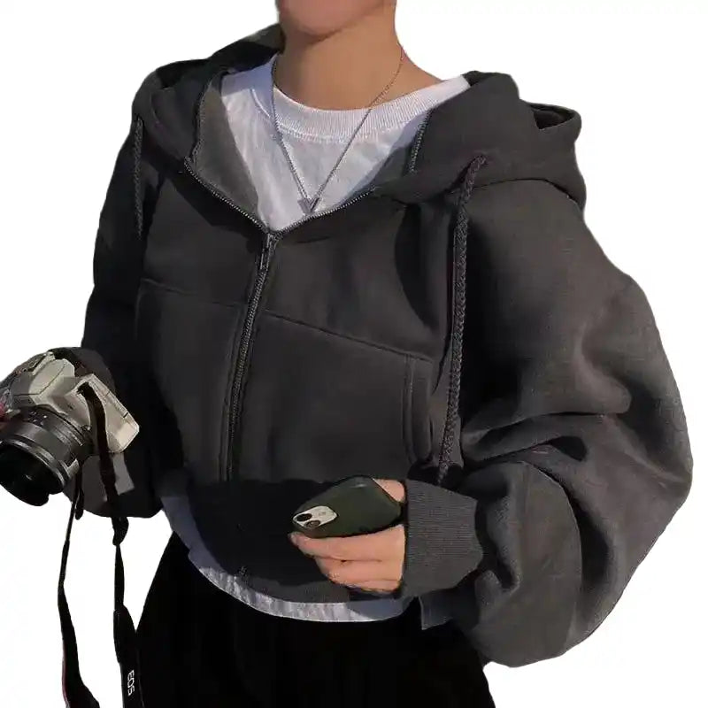 Fleece-Lined Women Hoodie | Cropped Zip-Up Warm Hooded Sweatshirt Dropified