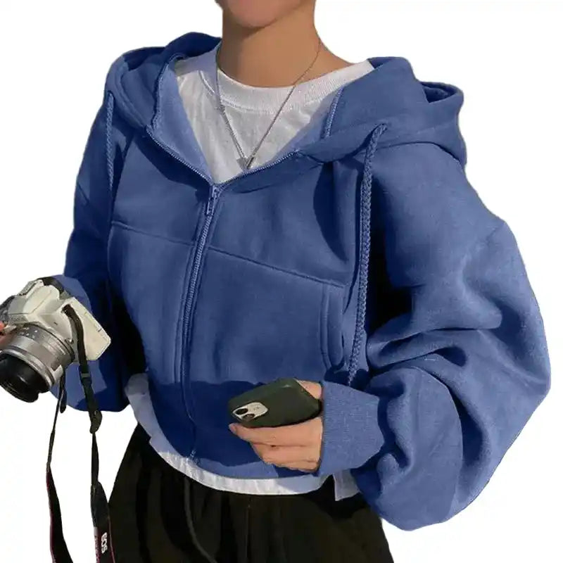 Fleece-Lined Women Hoodie | Cropped Zip-Up Warm Hooded Sweatshirt Dropified