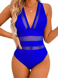 Women's  Mesh Patchwork Swimsuit | Deep V Push‑Up One‑Piece