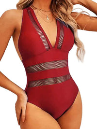Women's  Mesh Patchwork Swimsuit | Deep V Push‑Up One‑Piece
