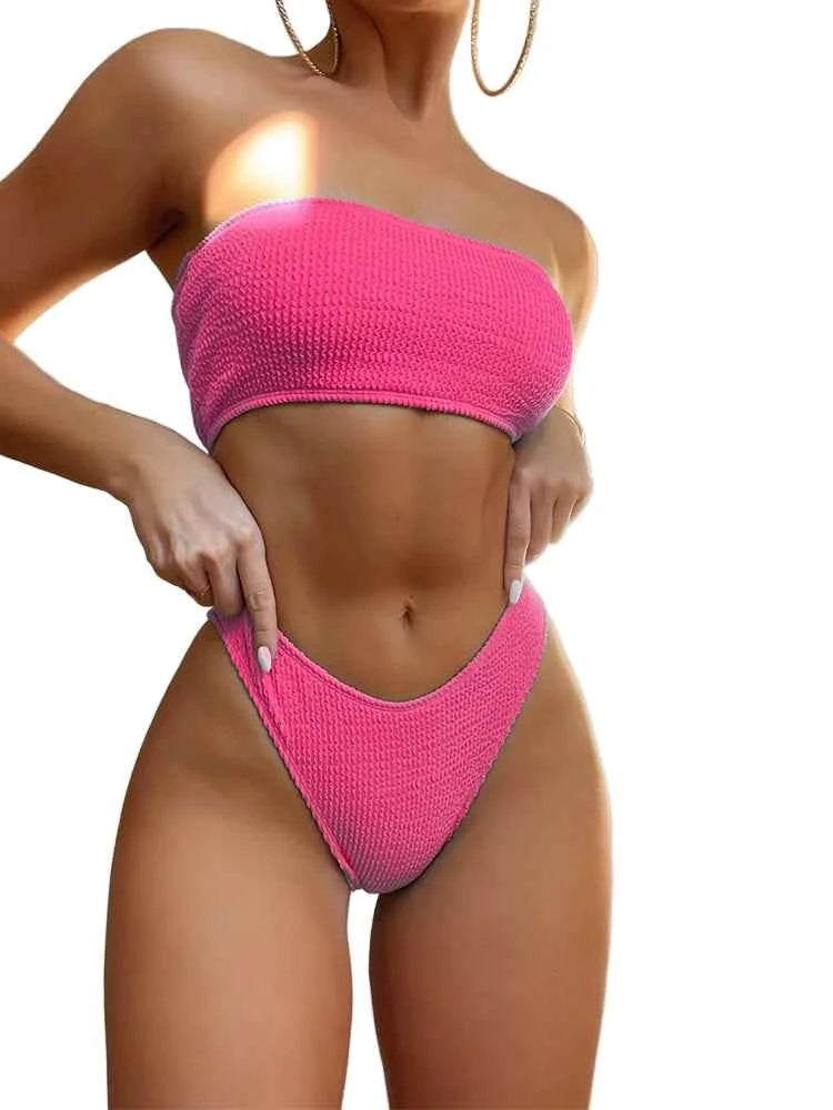 High Cut Brazilian Bikini Set | Textured Solid Swimwear