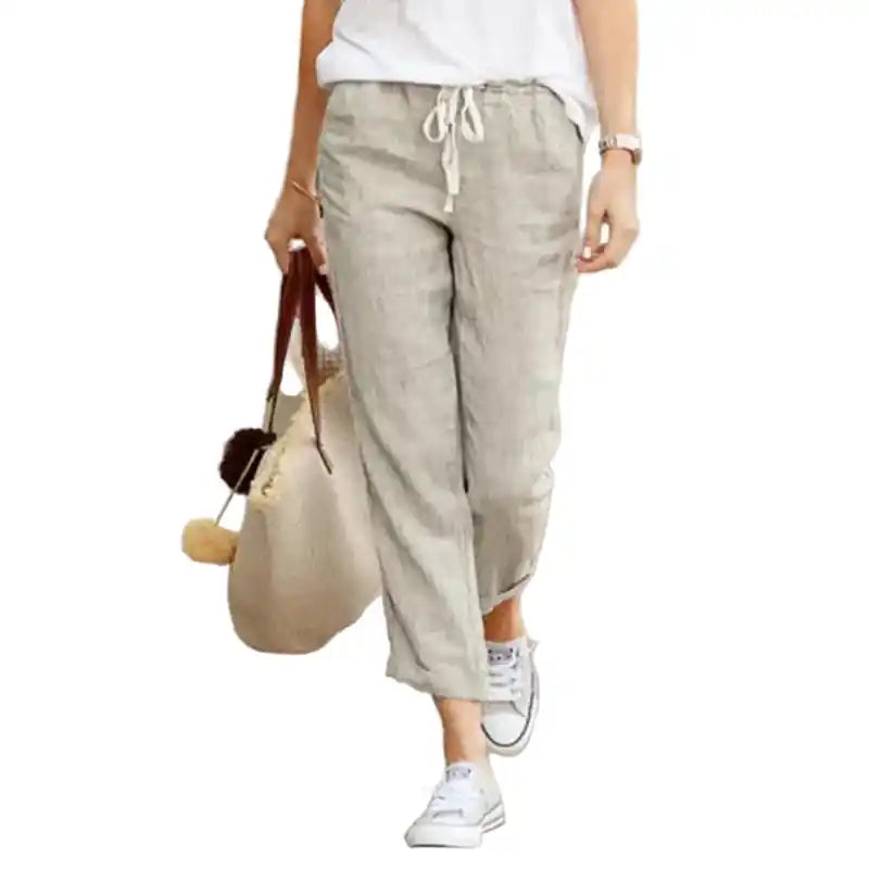 Women Drawstring Pants | Elegant Loose Cotton Trousers with Pockets Dropified