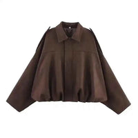 Women’s Bomber Jacket – Turn‑Down Collar Loose‑Fit Vintage Style - Lifestyle Travel Trading