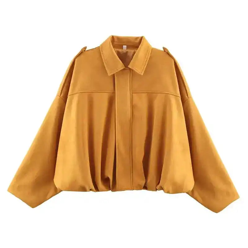 Women's Bomber Jacket | Turn-Down Collar Loose Fit Vintage Outerwear TrendLeading Store