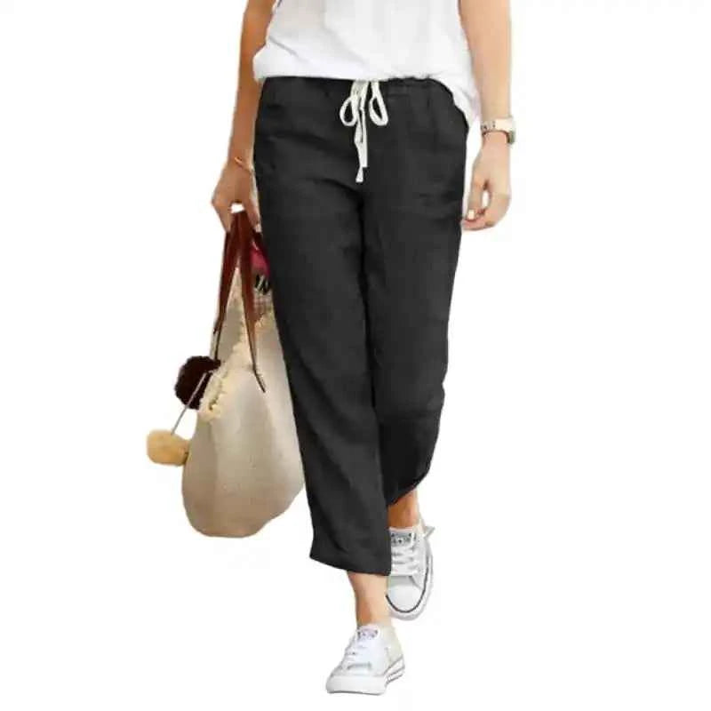 Women Drawstring Pants | Elegant Loose Cotton Trousers