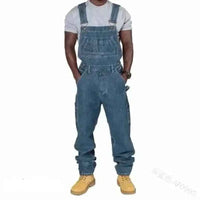 Comfy Men's Jeans | Loose Denim Overalls Multiple Pockets