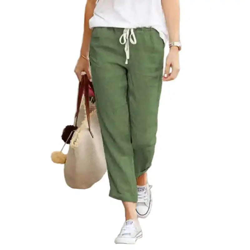 Women Drawstring Pants | Elegant Loose Cotton Trousers with Pockets Dropified
