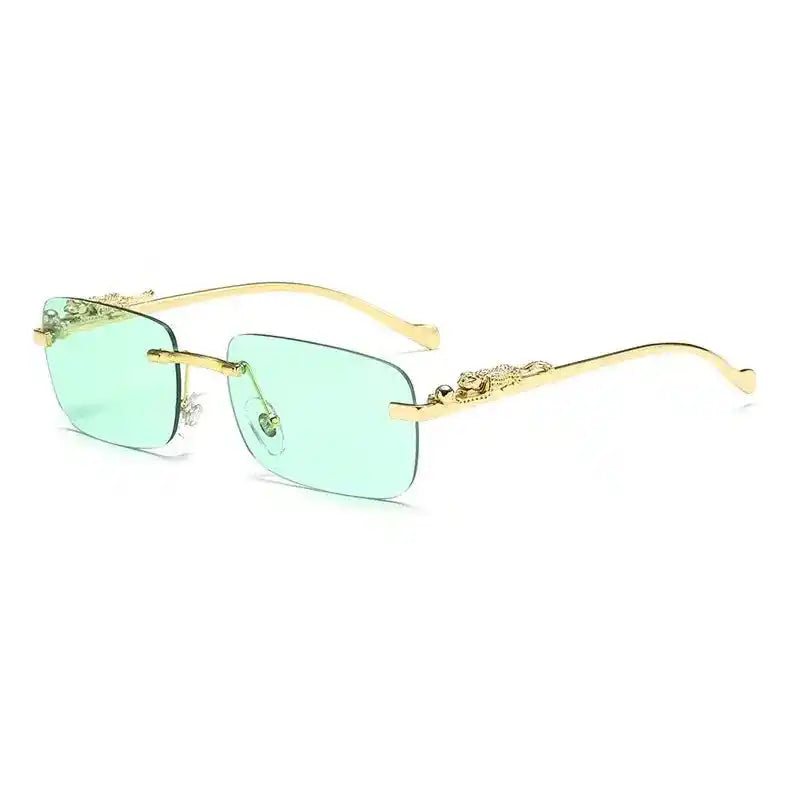 Rimless Square Fashion Fashion Glasses with Leopard Print Accents, Golden - Tone Metal Frame, Gradient Lenses Stone's Store