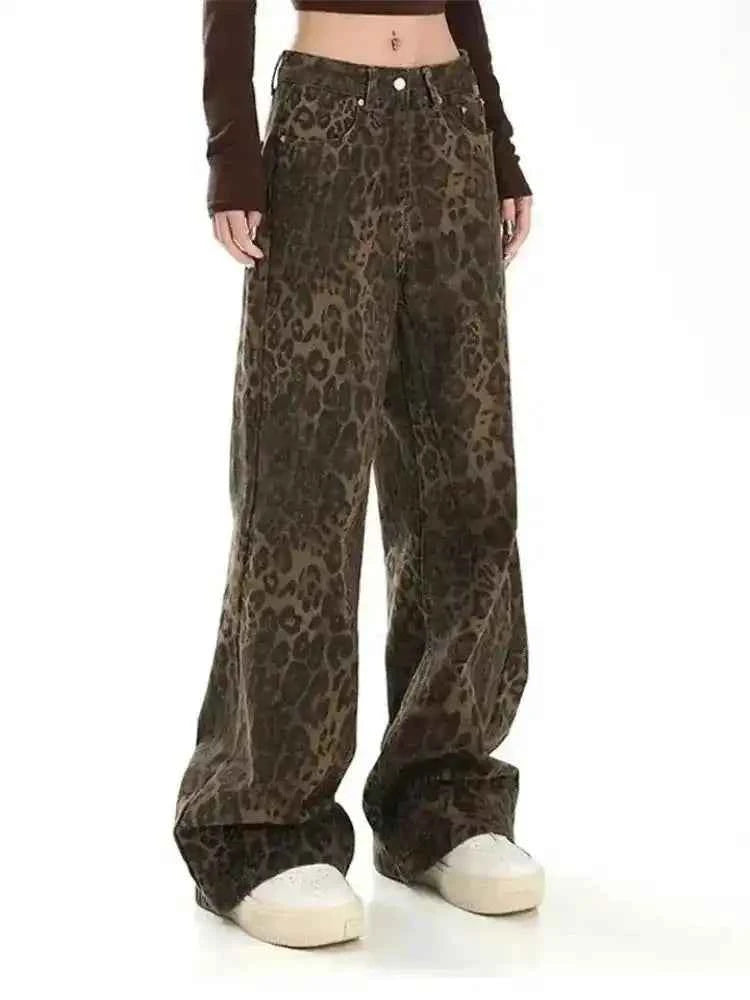 Leopard Print Pants | Women's Vintage Straight Leg Trousers
