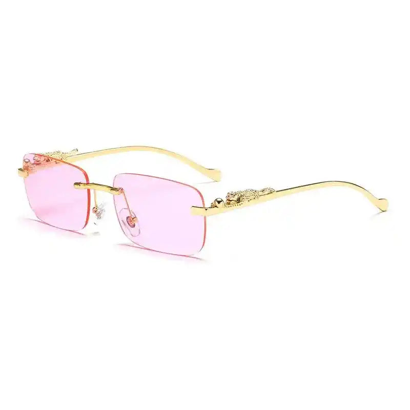 Rimless Square Fashion Fashion Glasses with Leopard Print Accents, Golden - Tone Metal Frame, Gradient Lenses Stone's Store