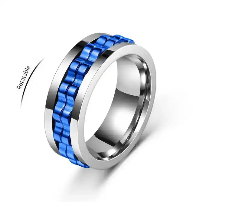 Anti Stress Stainless Steel Ring For Men Gear Chain Rotating Anxiety Relief Spinning Fidget Rings Punk Jewelry Bague Homme Lifestyle Travel Trading