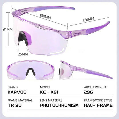 Kapvoe New Purple Red Photchromic Cycling SunGlasses MTB Bike UV400 Protection Glasses Riding Driving Running Sports Eyewear - Lifestyle Travel Trading