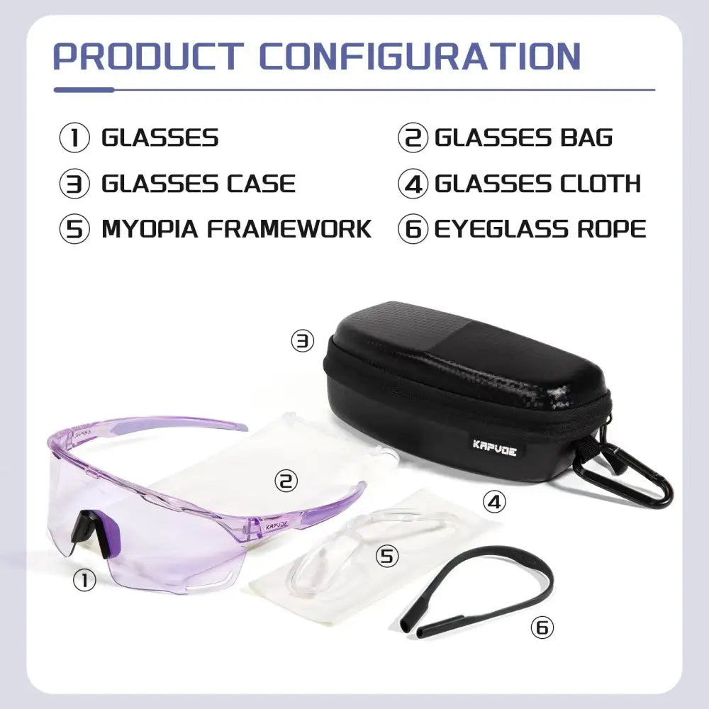 Kapvoe New Purple Red Photchromic Cycling SunGlasses MTB Bike UV400 Protection Glasses Riding Driving Running Sports Eyewear - Lifestyle Travel Trading