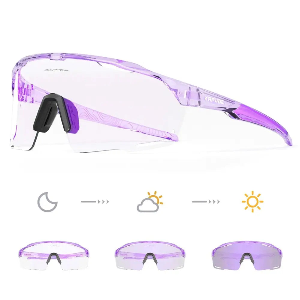 Kapvoe New Purple Red Photchromic Cycling SunGlasses MTB Bike UV400 Protection Glasses Riding Driving Running Sports Eyewear - Lifestyle Travel Trading