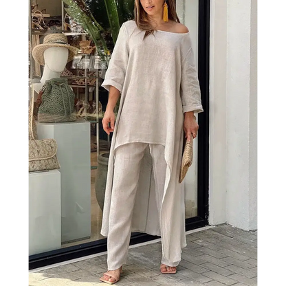 Women’s Long Sleeved Linen And Cotton 2-piece Set - Apparel